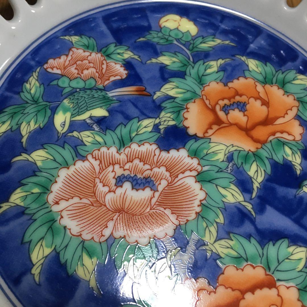 1031 有田焼 色鍋島 絵皿 牡丹