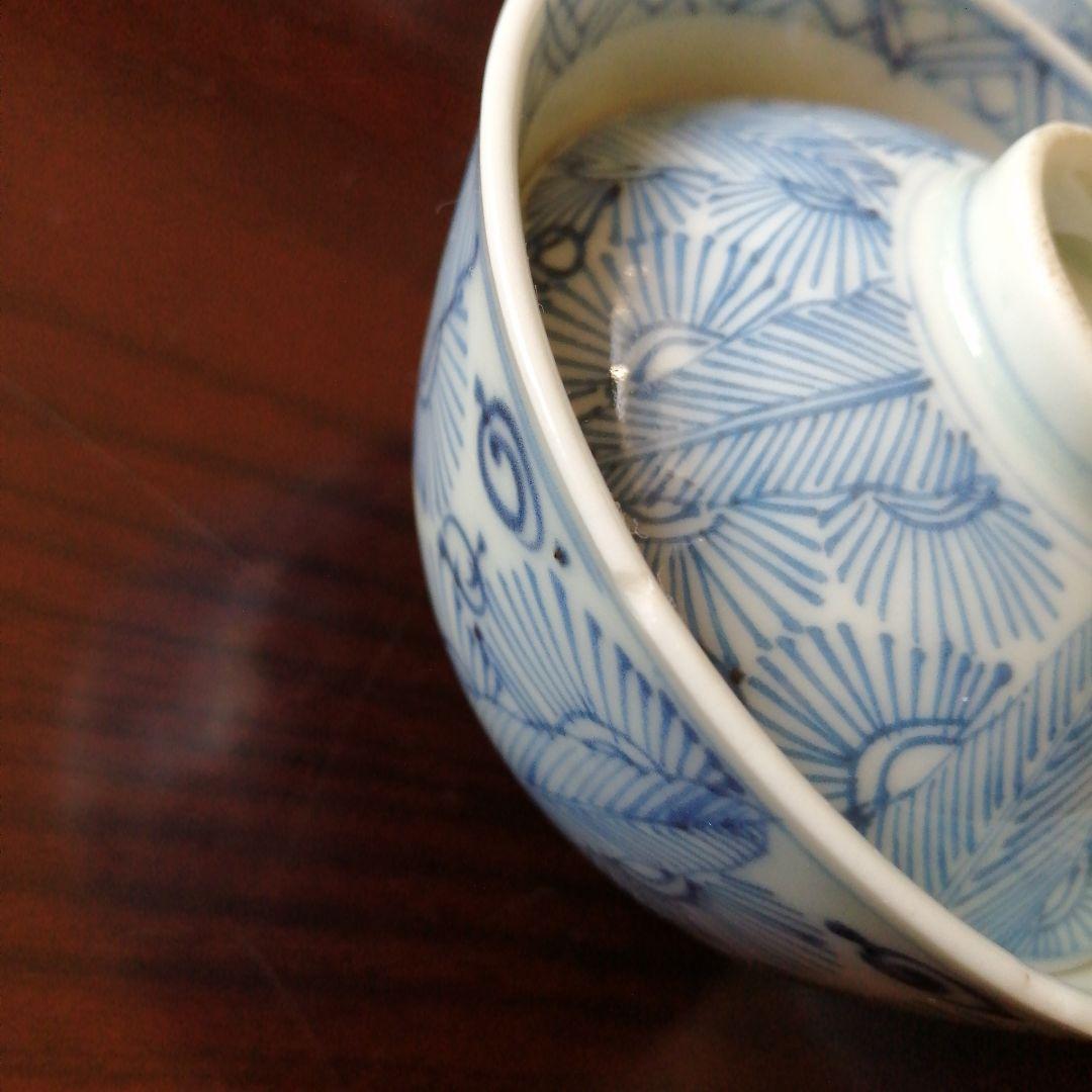 古伊万里　染付線描蓋茶碗　8客　10.5cm　江戸後期～幕末