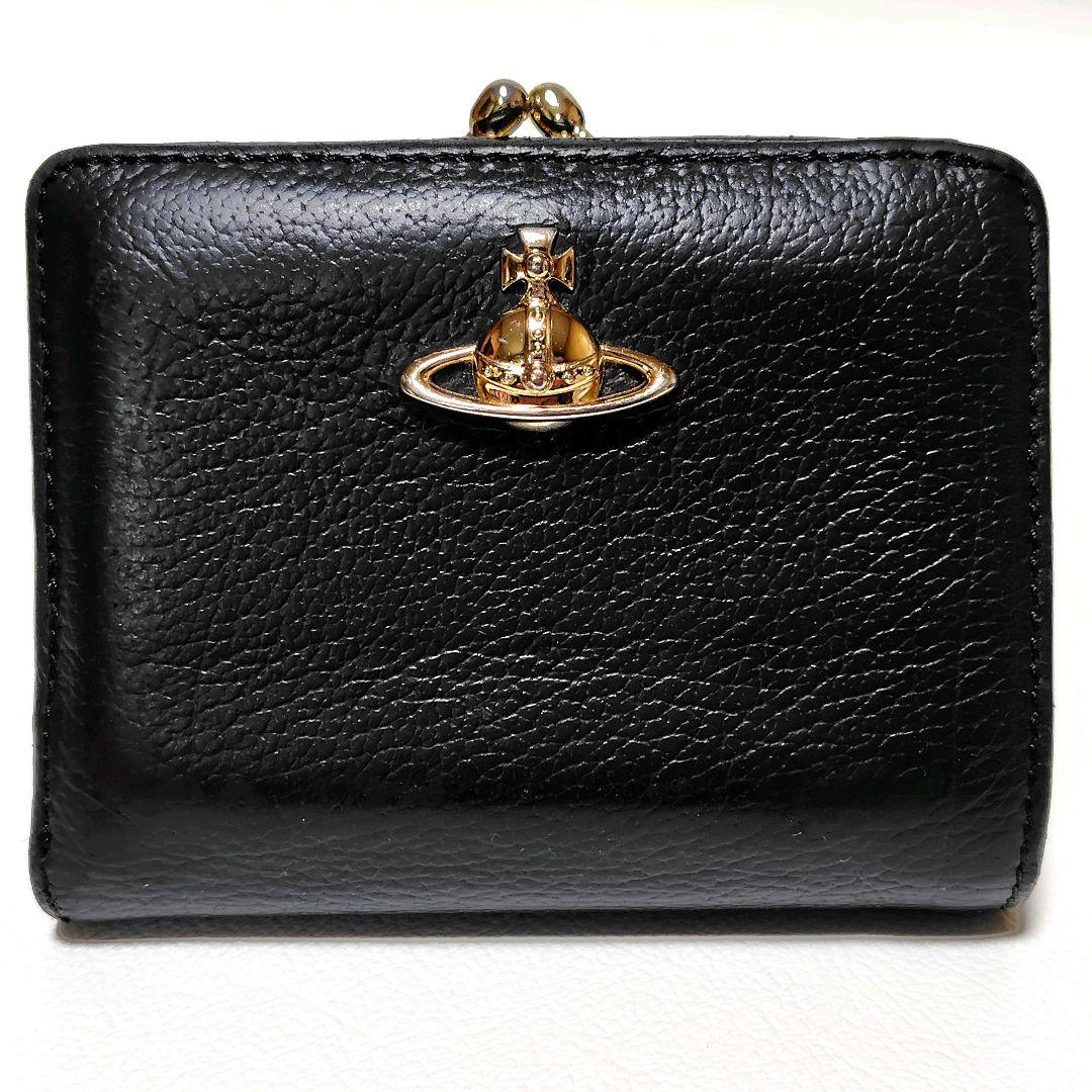 ヴィヴィアンウエストウッド　折り財布　がま口　黒　レザー　オーブ