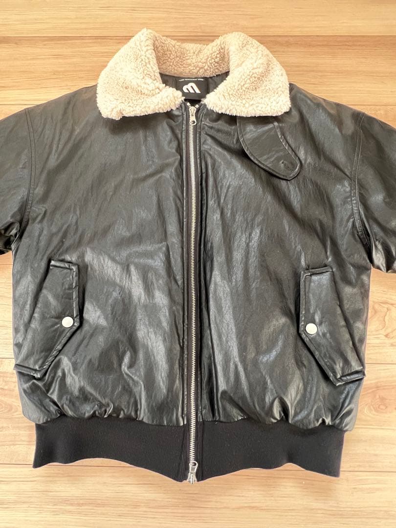 レザーボンバージャケット 短丈 襟ボア chikashitsu＋似 ブラック