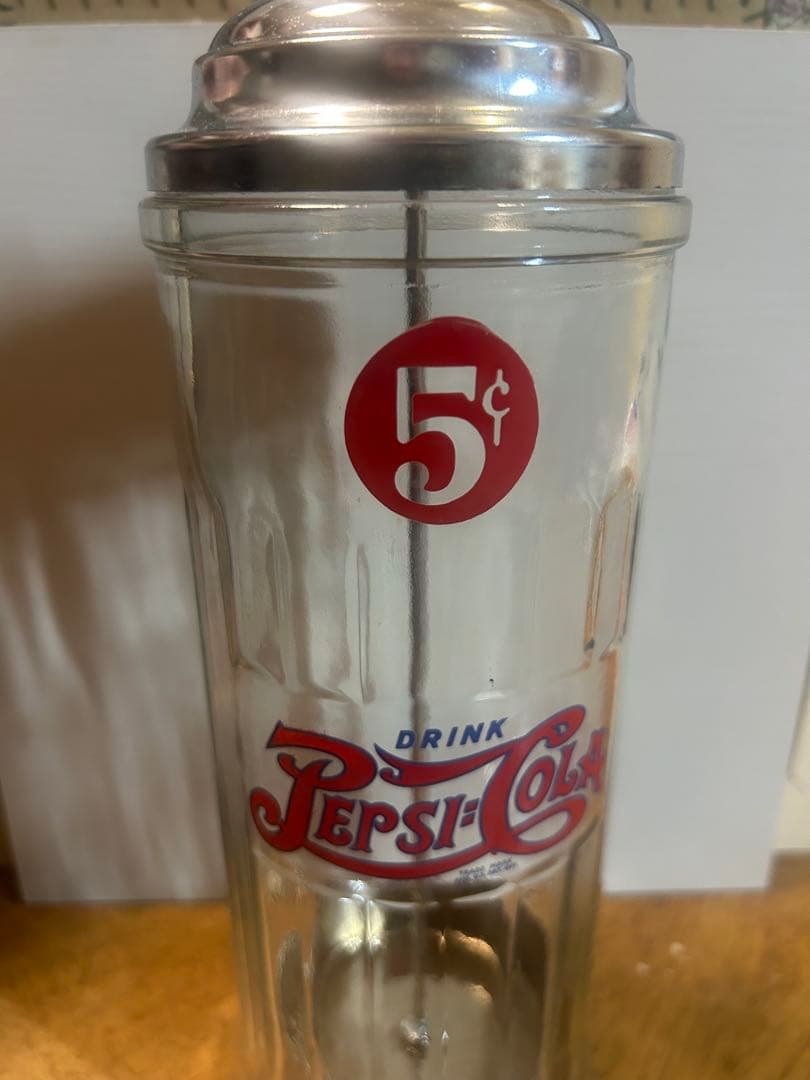 Pepsi-Cola ガラスシェイカー 5セント　ストローディスペンサー