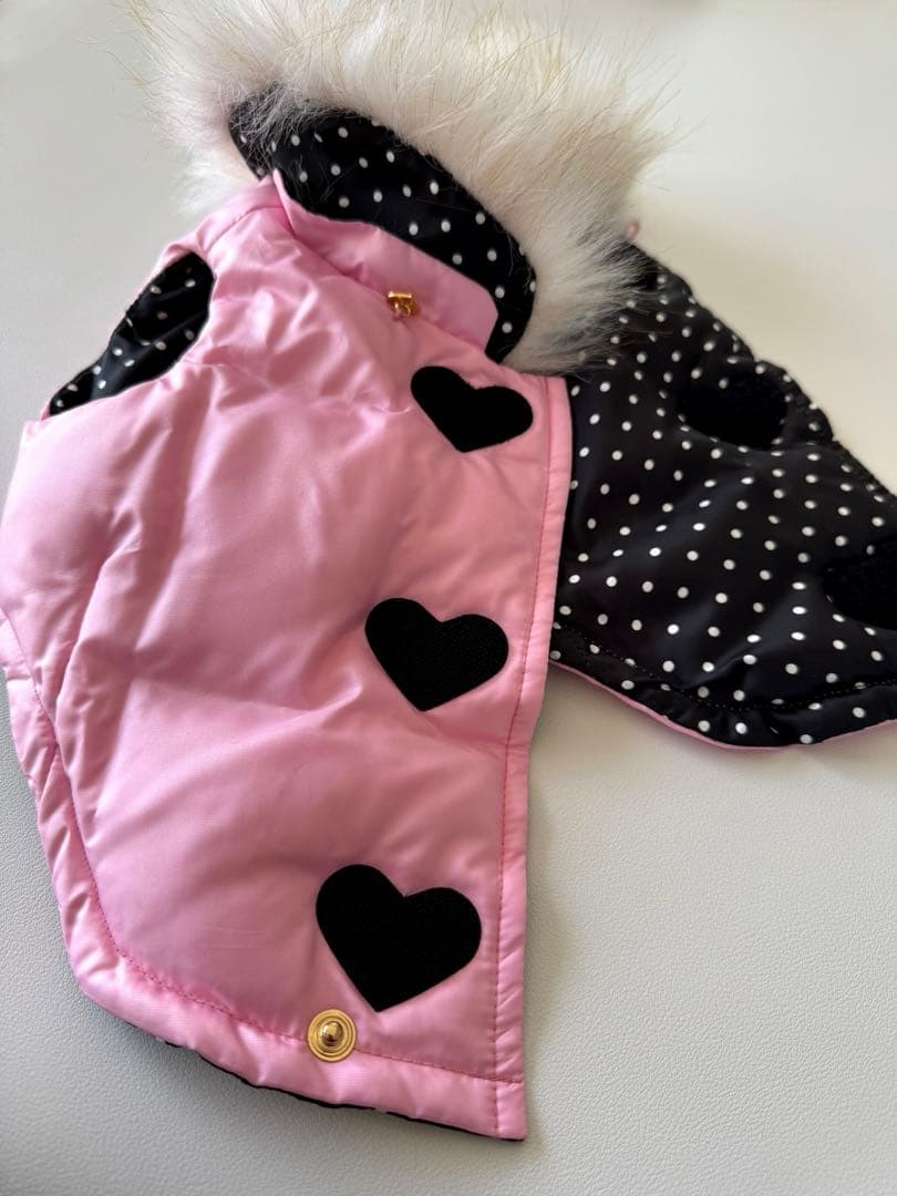 【未使用】フィフィ&ロメオ リバーシブルダウンコート ピンク×黒白水玉 S 軽量