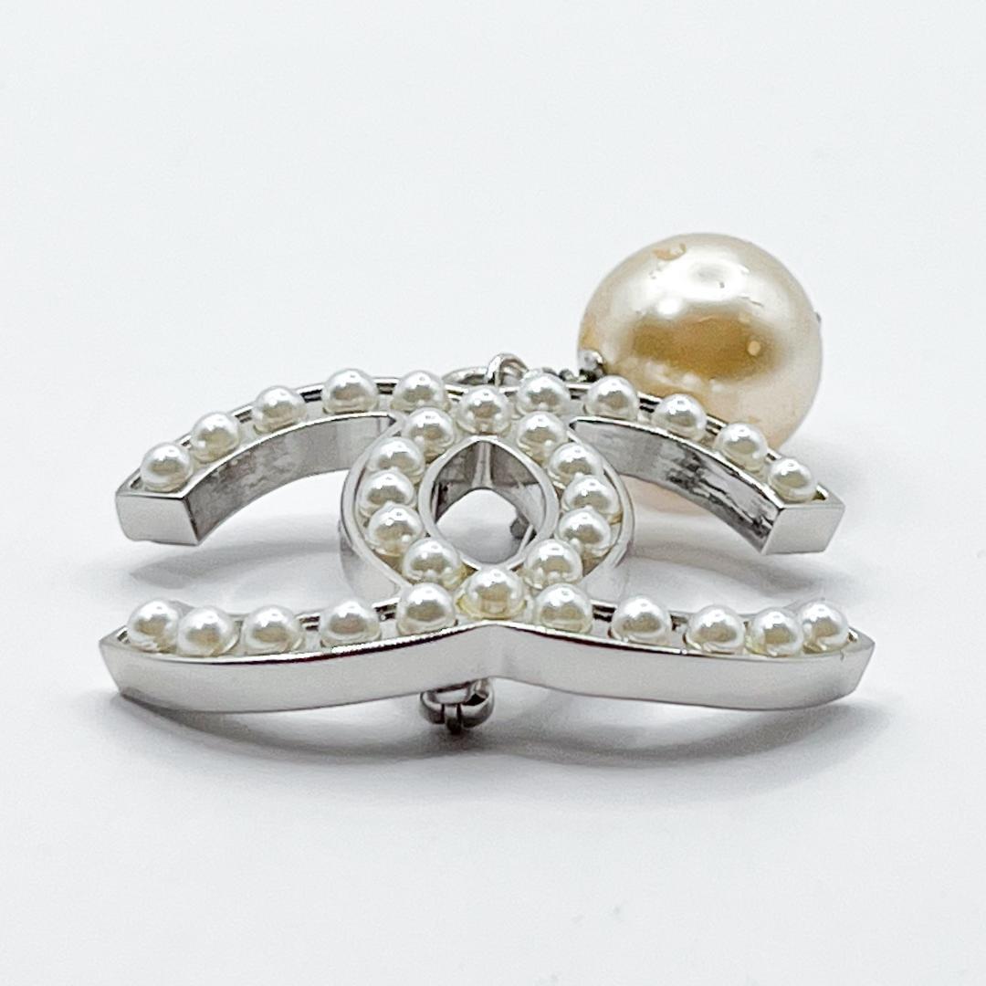 美品★シャネル ブローチ パール シルバー ヴィンテージ ココマーク 06 V