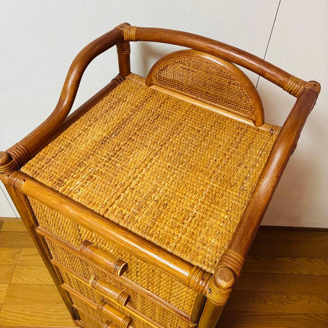 籐家具 ラタン 5段 チェスト 昭和レトロ タンス 収納棚 ナチュラル