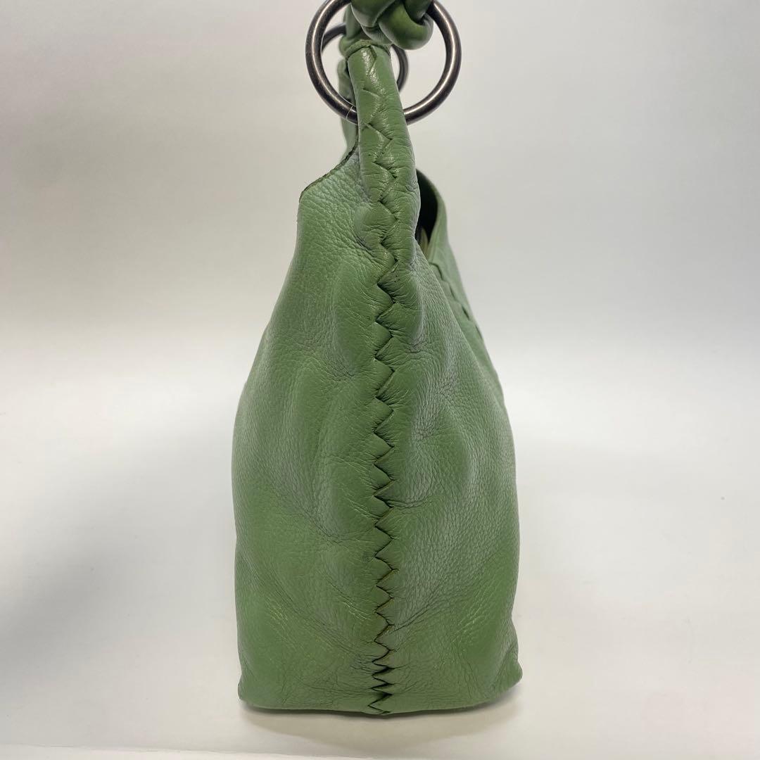 ボッテガヴェネタ グリーン ワンショルダーバッグ 編み込みハンドル