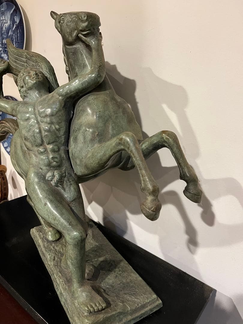 アンティーク　ペガサスと人間のブロンズ彫刻　重厚15kg