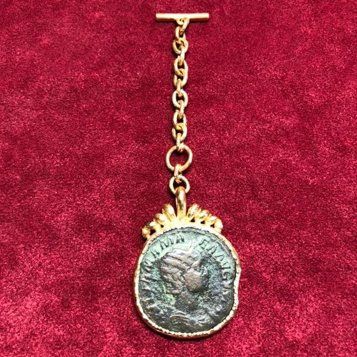 古代 (3世紀)　ローマ　銀貨　アクセサリー　18金　枠　&　チェーン