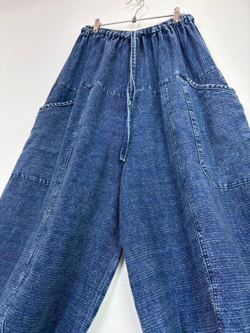 【新品】藍染　ストーンウォッシュ　タイパンツ　バルーン　男女兼用　F455