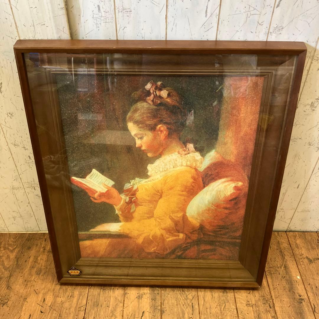 水晶画 フラゴナール 読書する娘 名画 絵画 貴石画 宝石画 アート 壁掛け