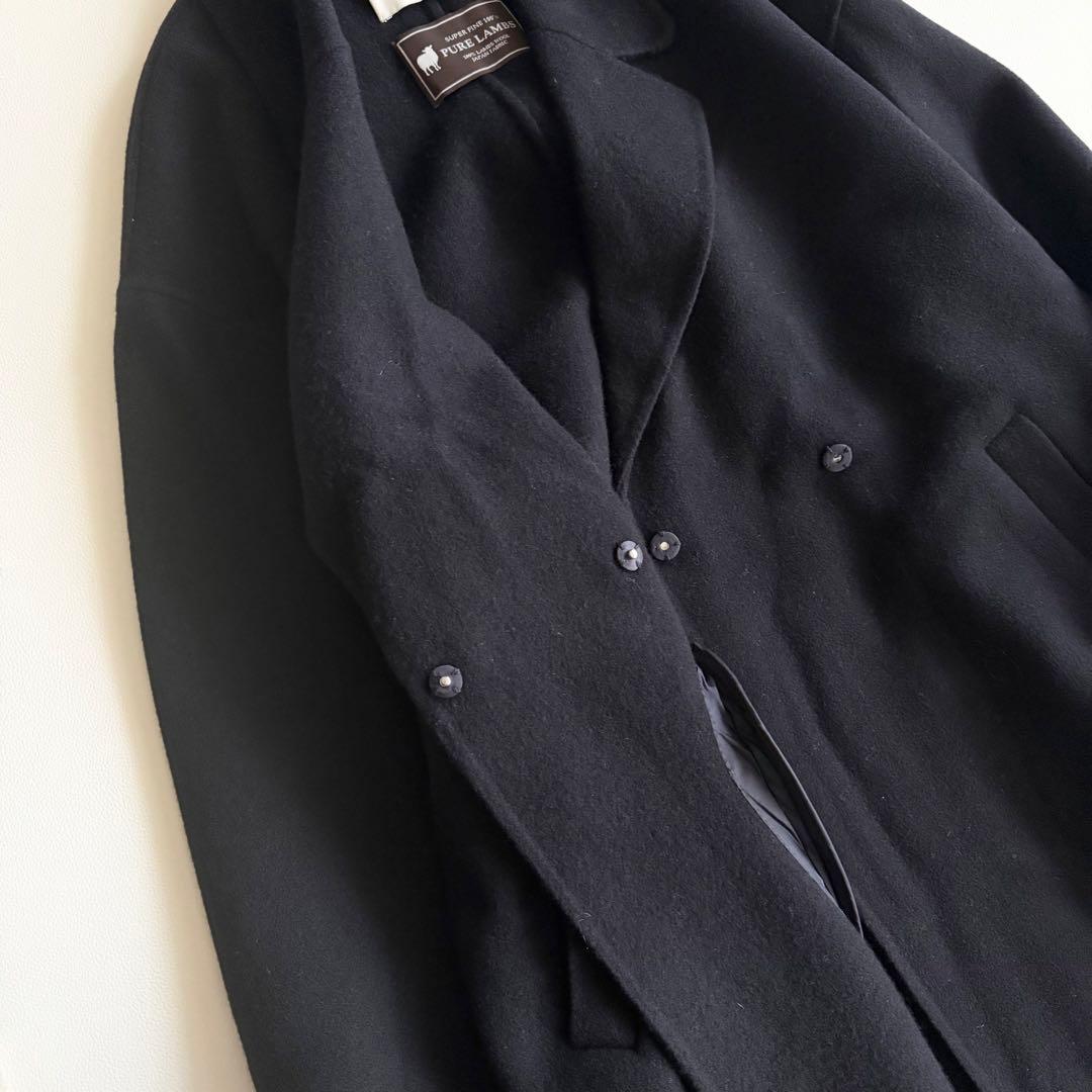 【ナノユニバース】PURE LAMBS リバーロングコート ネイビー M