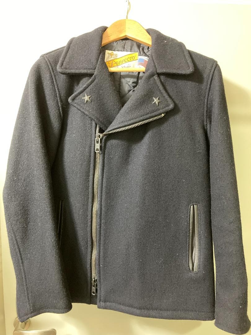 USA製Schott　メルトンウール裏地キルティングダブルライダースジャケット