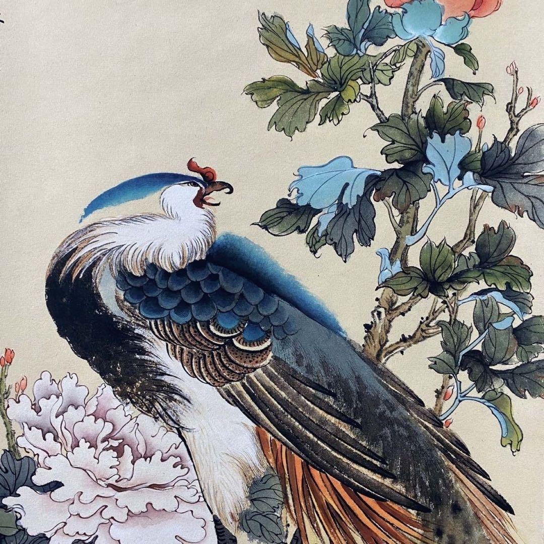 四尺中堂 中国花鳥画 清・沈銓 祥瑞図 掛軸 防伪証書付