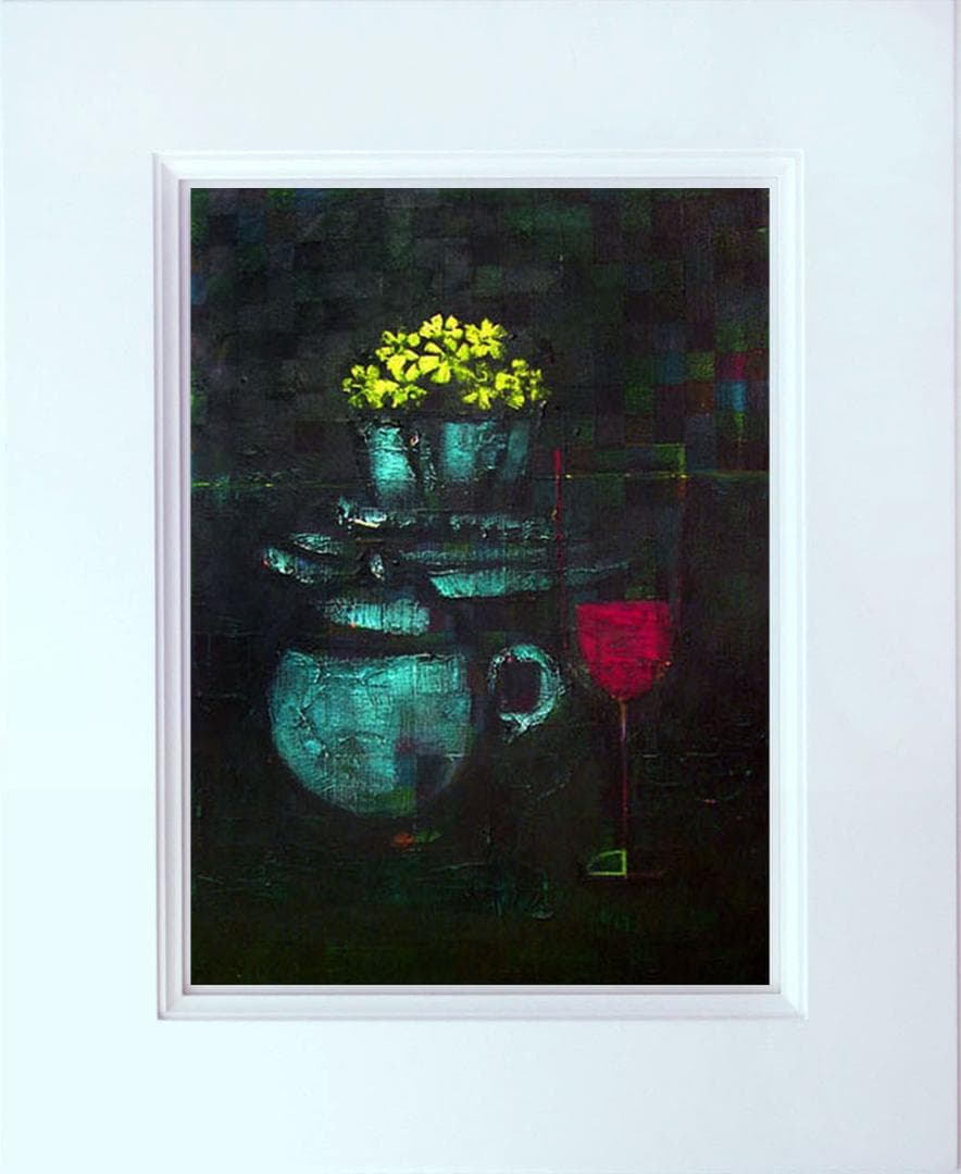 油絵 菅家令子 絵 絵画 インテリア uF6-063404 静物 花 グラス 器