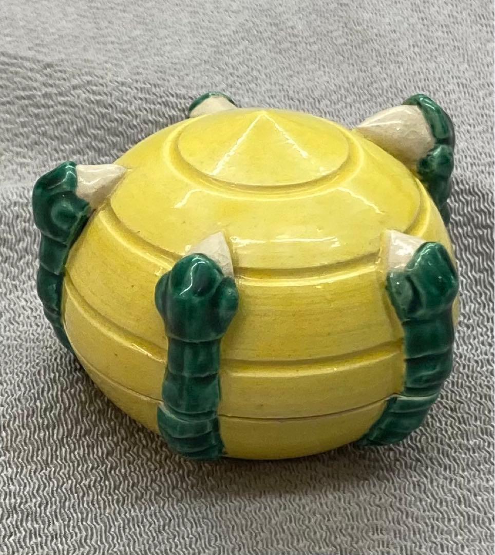 B15s  清閑寺窯　祥平造　黄南京宝珠香合　共箱　京都　茶道具香道具  竜