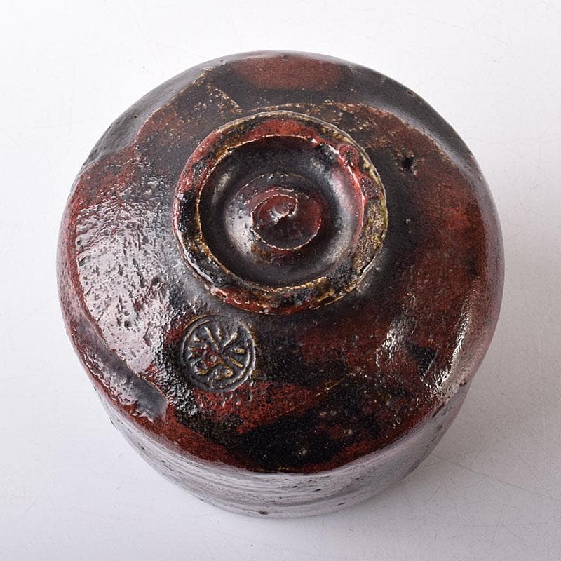 茶道具　楽吉左衛門作　黒楽筒茶碗　仕覆付　共箱　M　R8725