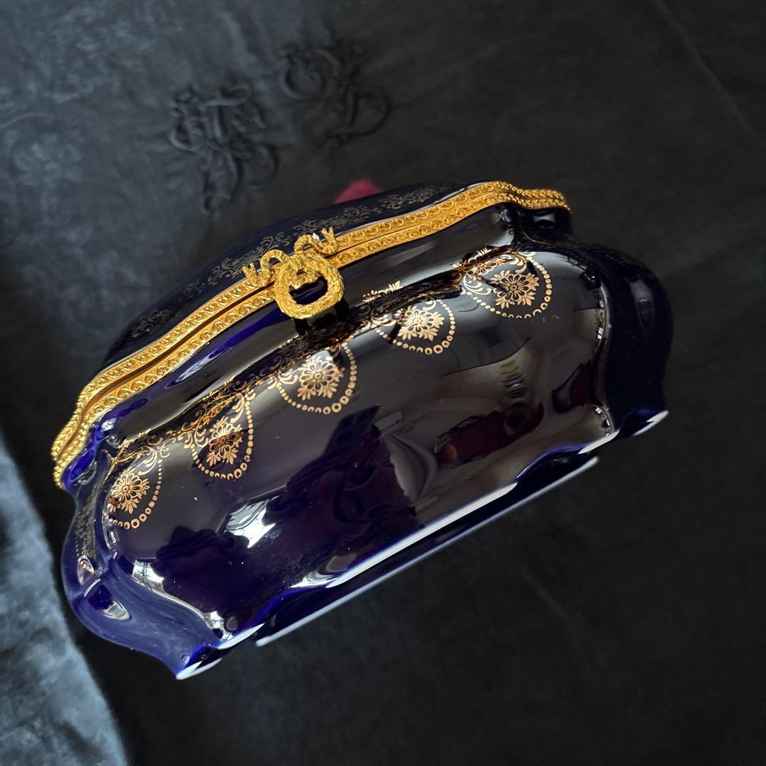 リモージュキャッスル陶器製ボックス コバルトブルー　22kゴールド