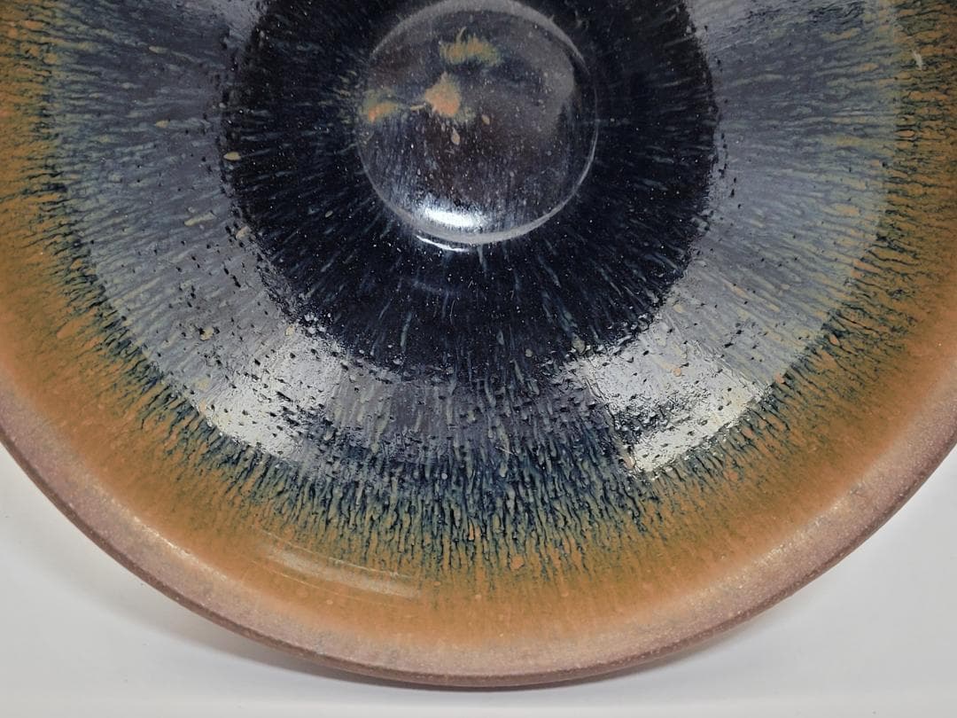 黑釉 窯変紋 天目 茶碗 宋元時代 幅約12.6cm