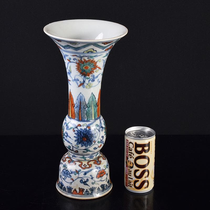 中国　大明萬暦年製　豆彩　花卉文　尊式瓶　V　R7686