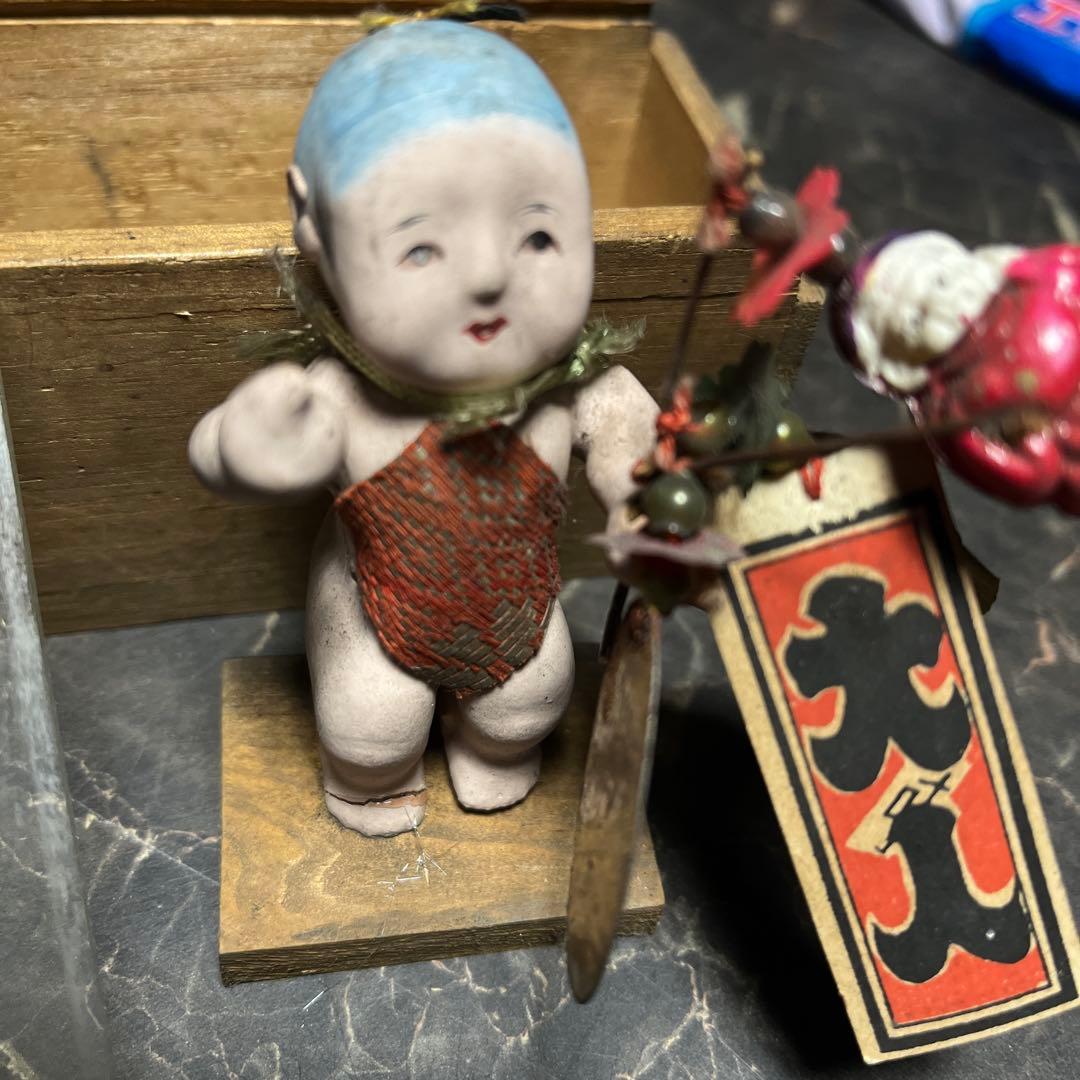 御所人形・江戸時代御所人形、鯛、御台人形・童人形・見立て人形・古いガラスケース入