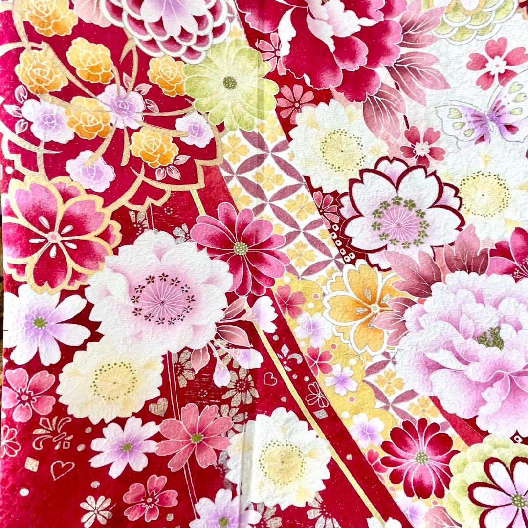 ［振袖］正絹　やわらかい白　生成り　桜　牡丹　蝶　箔　成人式