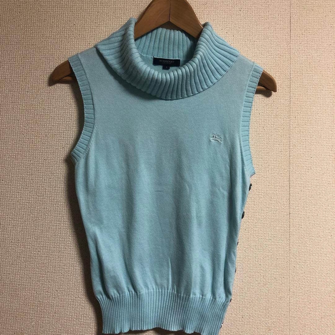 美品　BURBERRY London刺繍　水色 ノバ ノースリーブサイズ2