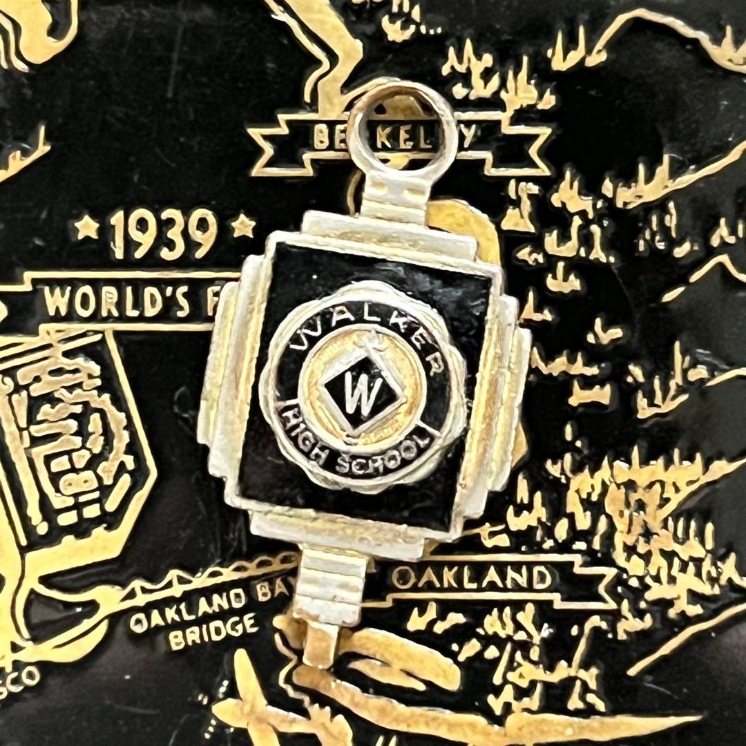 カレッジリング金ゴールド黒ネックレストップ社章ピンズ40sバッジ/バッヂ古着