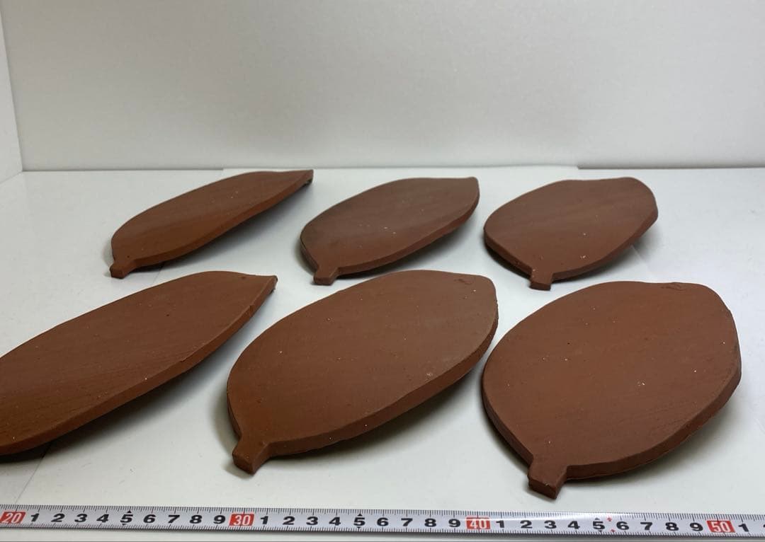 吉本正　備前葉皿6客　幅約23.2㎝　共箱　東さ7-0915①