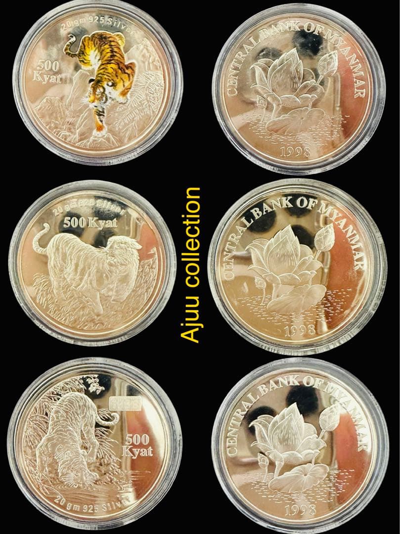 ミャンマー タイガー プルーフセット 1998年発行 証明書＆ケース付き