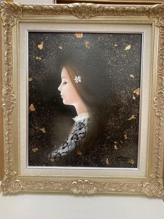 油絵絵画　中原脩(中川脩)　花飾りのプロフィール　油絵