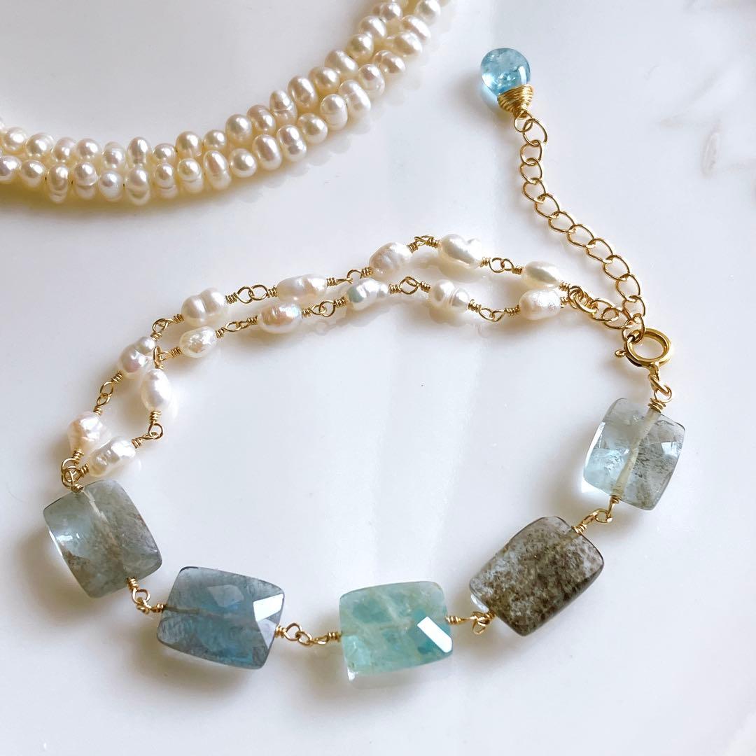 Kaya◆高品質✧スイスブルートパーズ×ブルームーンストーンブレスレット