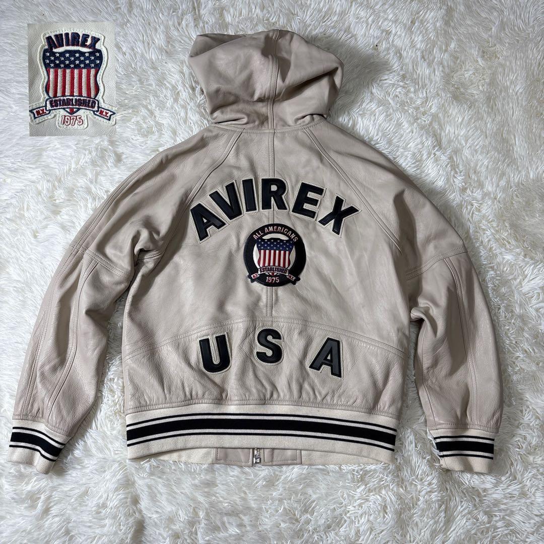 未使用級✨AVIREX アヴィレックス　フードシグネチャー　レザージャケット
