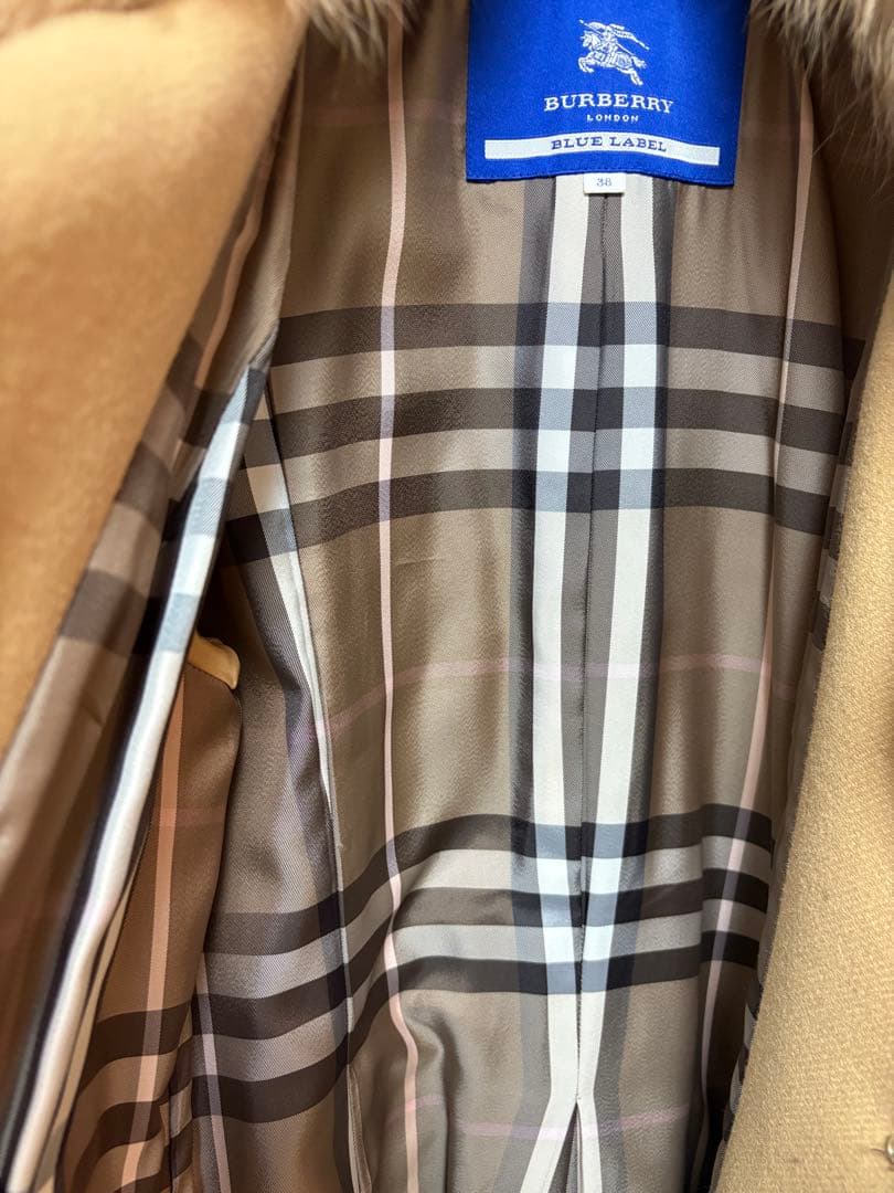 【美品】バーバリーブルーレーベル アンゴラフォックスファー ロングコート38