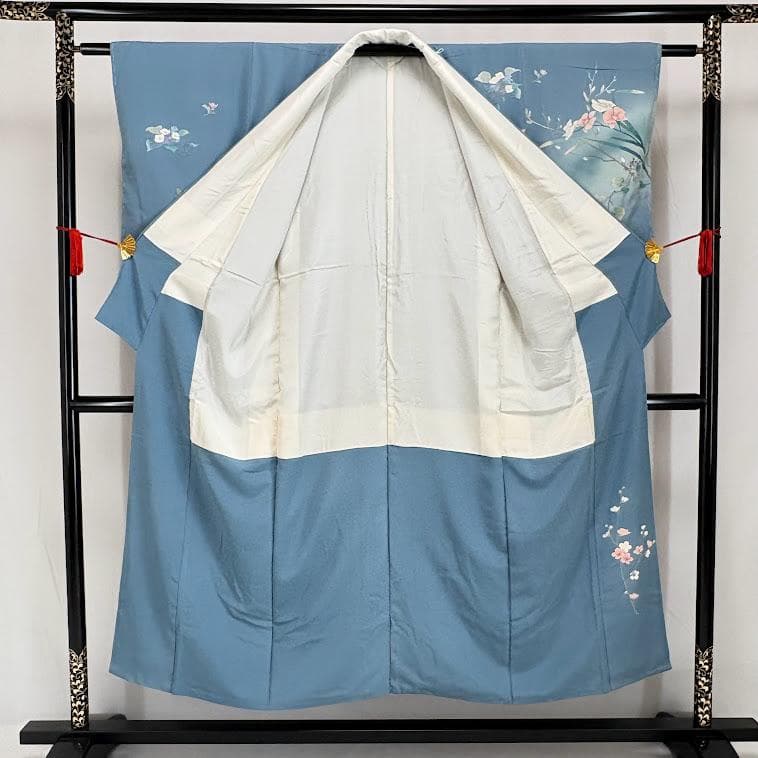 ゆりのはな　訪問着　十日町友禅作家　日本画家　白鳥映雪　SS寸　正絹　L103