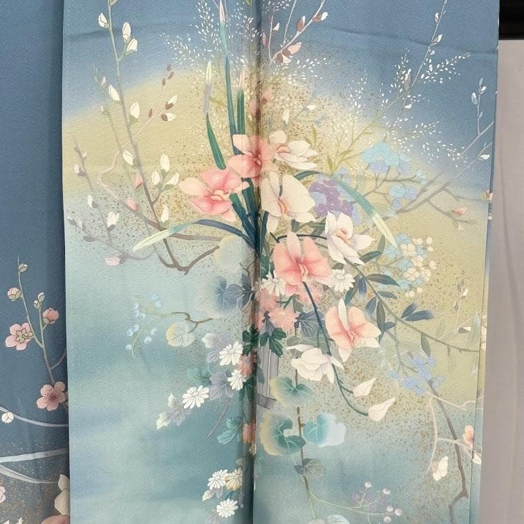 ゆりのはな　訪問着　十日町友禅作家　日本画家　白鳥映雪　SS寸　正絹　L103