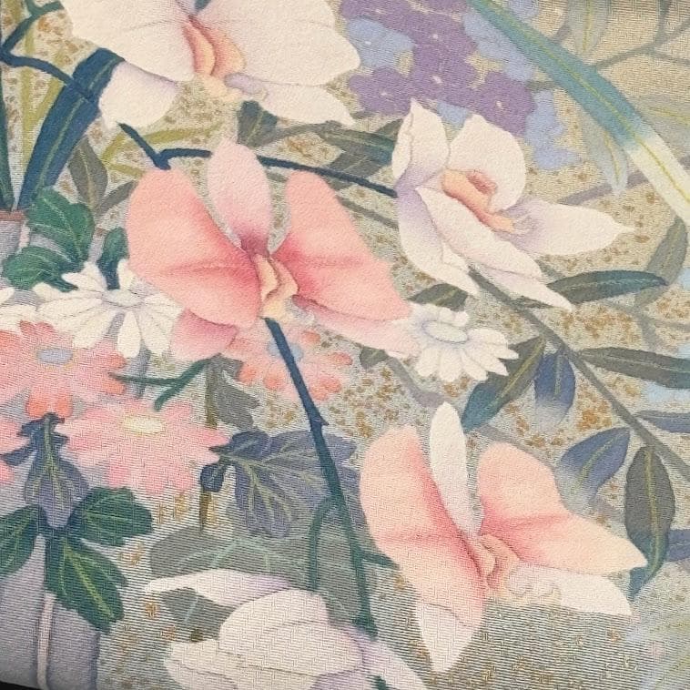 ゆりのはな　訪問着　十日町友禅作家　日本画家　白鳥映雪　SS寸　正絹　L103