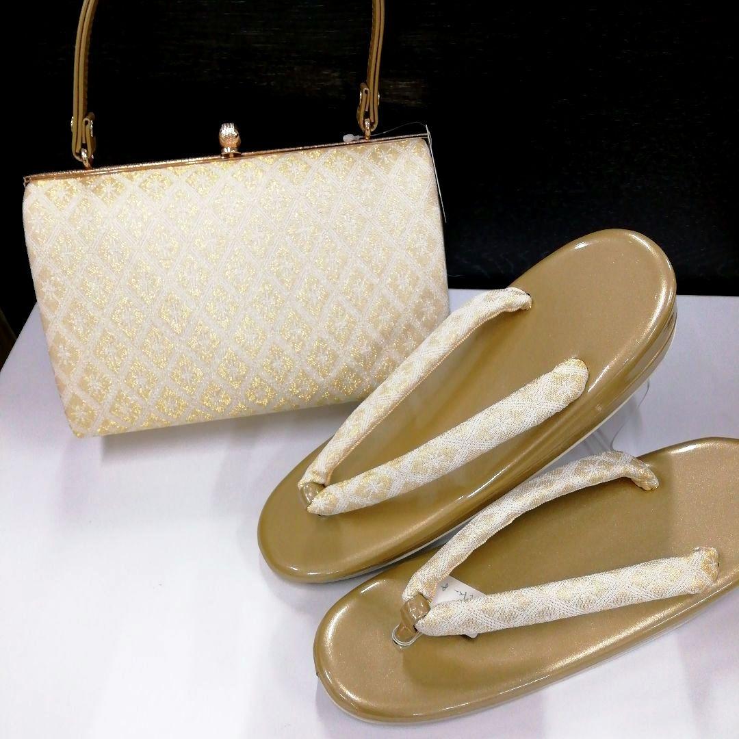 新品未使用 礼装用 佐賀錦ゴールド系草履バッグセット　フリーサイズ OL-1