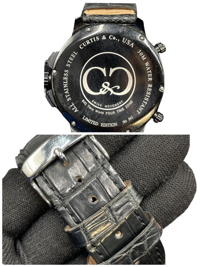 【新品電池】カーティス 腕時計 クォーツ ビッグタイムワールド クロコダイル