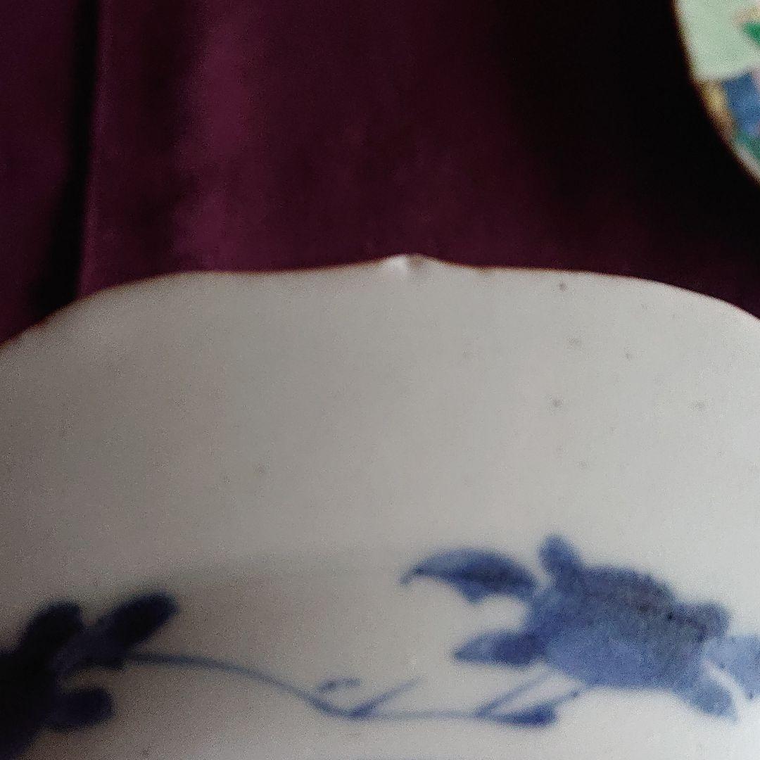 古伊万里 南蛮人と伝書鳩(鷹)図  輪花 菓子器 皿