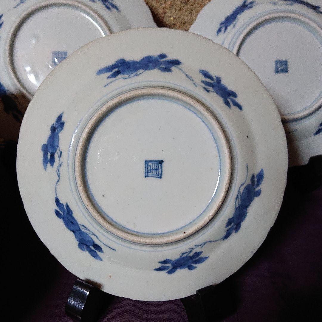 古伊万里 南蛮人と伝書鳩(鷹)図  輪花 菓子器 皿