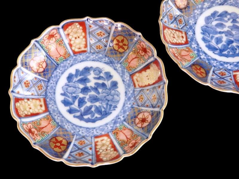 大聖寺伊万里　金襴手 菊花型　牡丹の図　4寸皿　2枚　C457AS-CVs