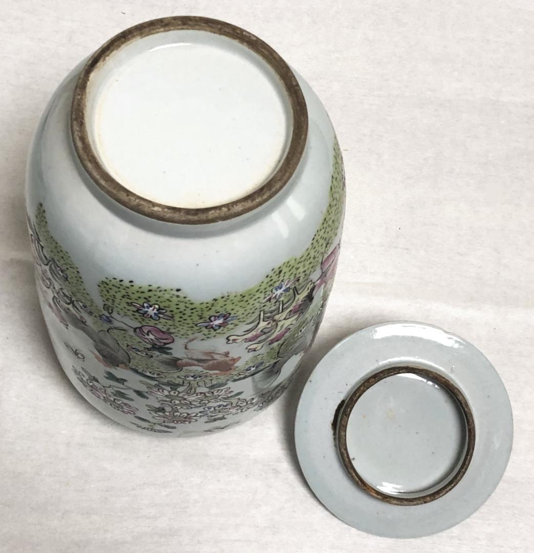 民国 色絵染付 鶏花蝶図色絵蓋物 伝世品焼物 無傷完品 ウブ品 WWTT045