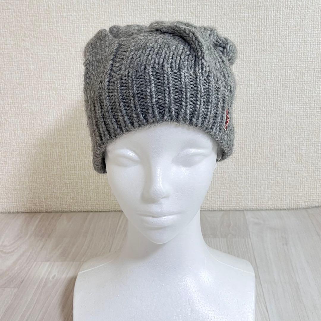 【美品】モンクレール　ニット帽　ケーブル編み　ロゴ　ユニセックス　キャップ　帽子