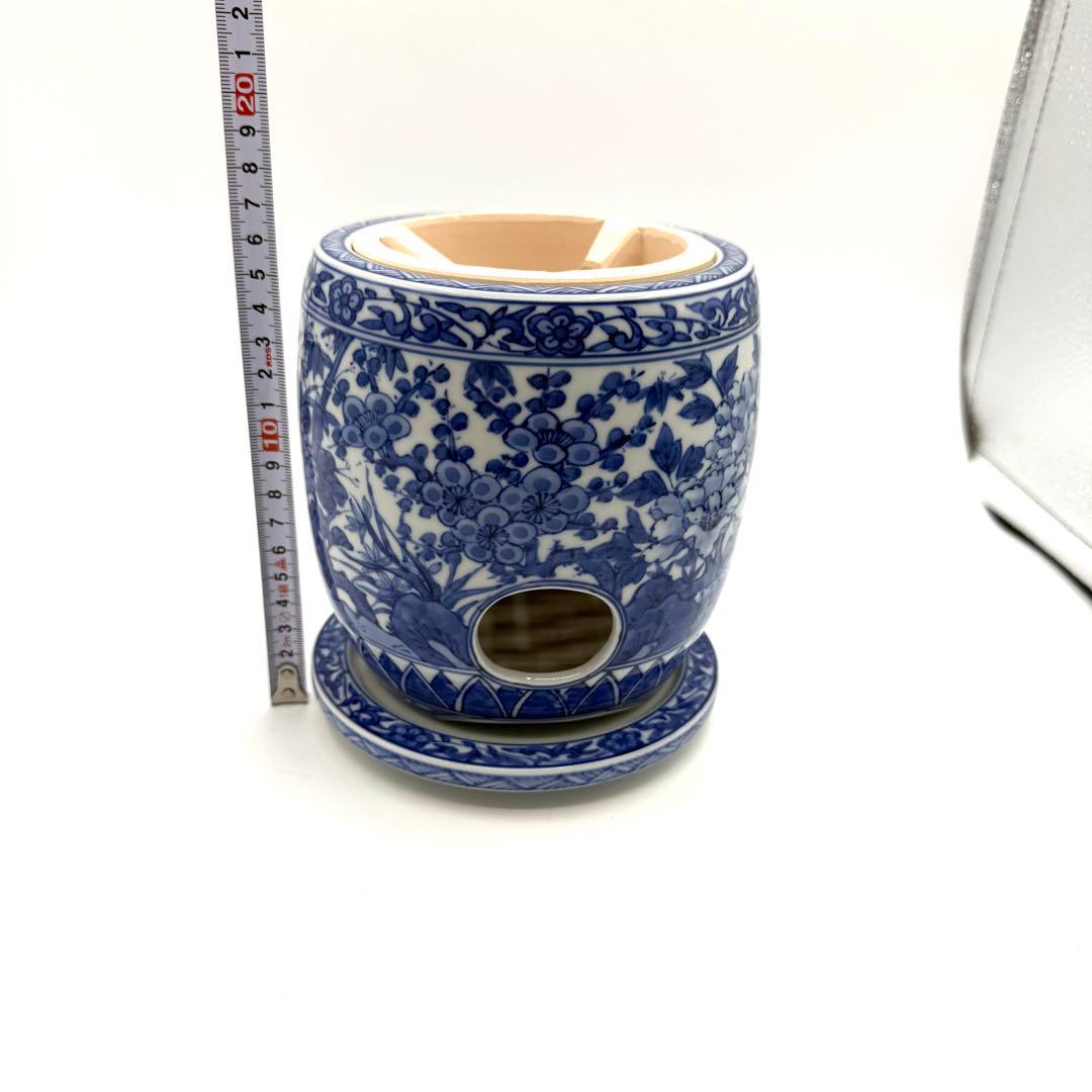 煎茶道具 涼炉 染付花鳥 高野昭阿弥作