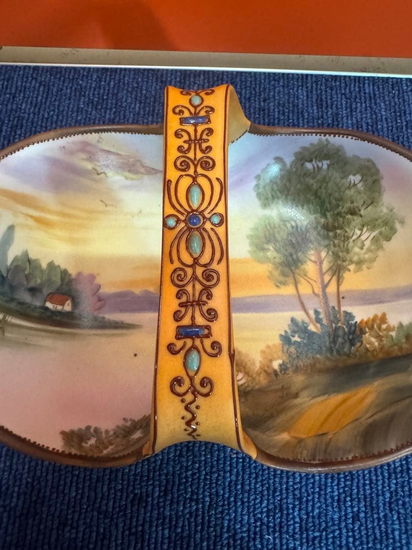 1847 【明治アンティーク】オールドノリタケ　風景図　手提皿　時代