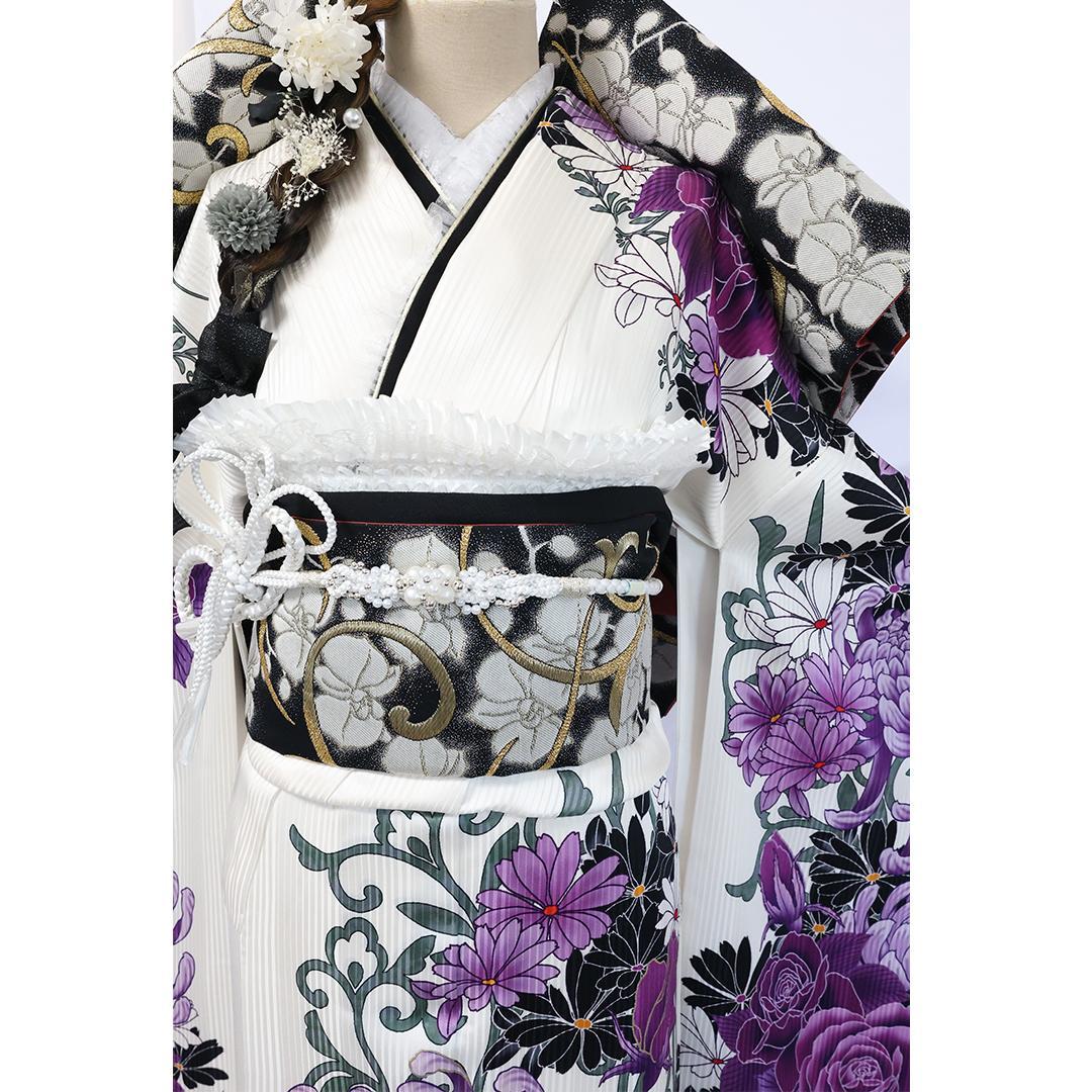 極美品！希少！◆ 振袖7点セット ◆丈162cm人気ホワイト系フルセットSv15