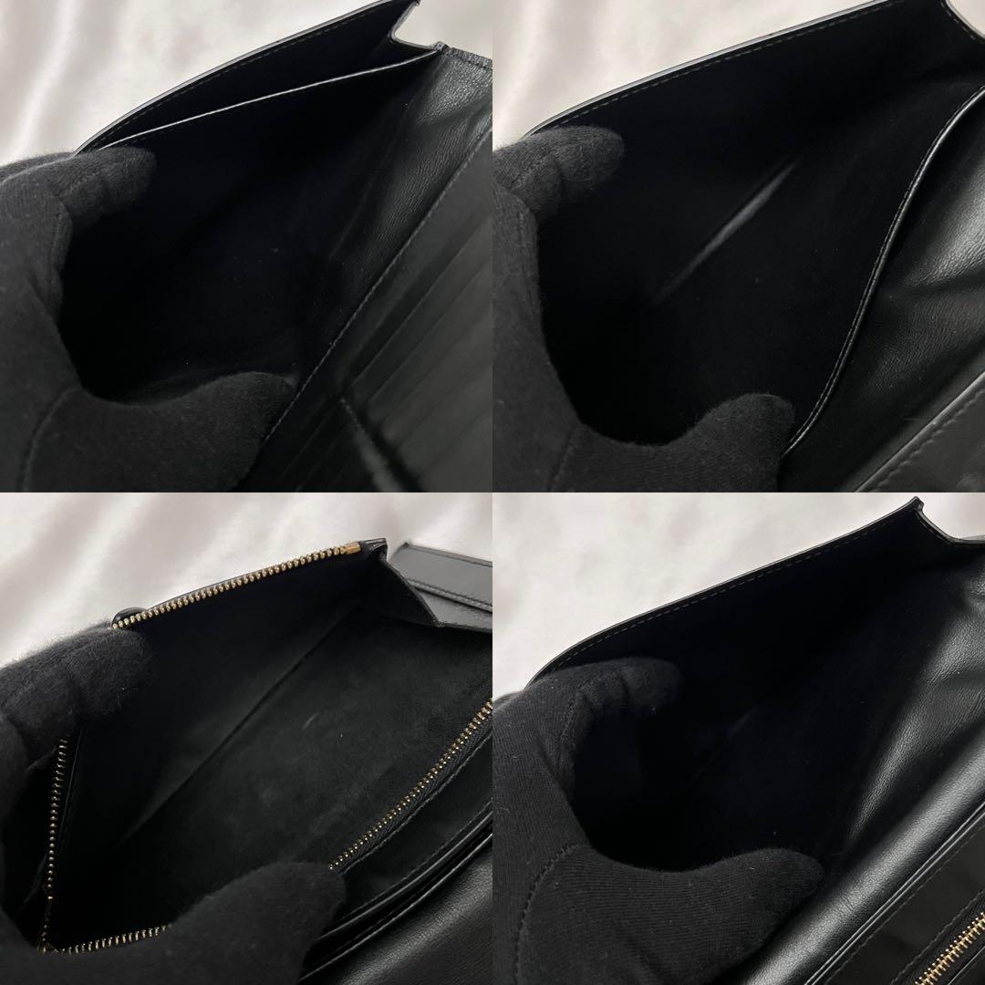 ◇美品◇セリーヌ　ストラップウォレット　ラージ　二つ折り財布　ブラック　レザー