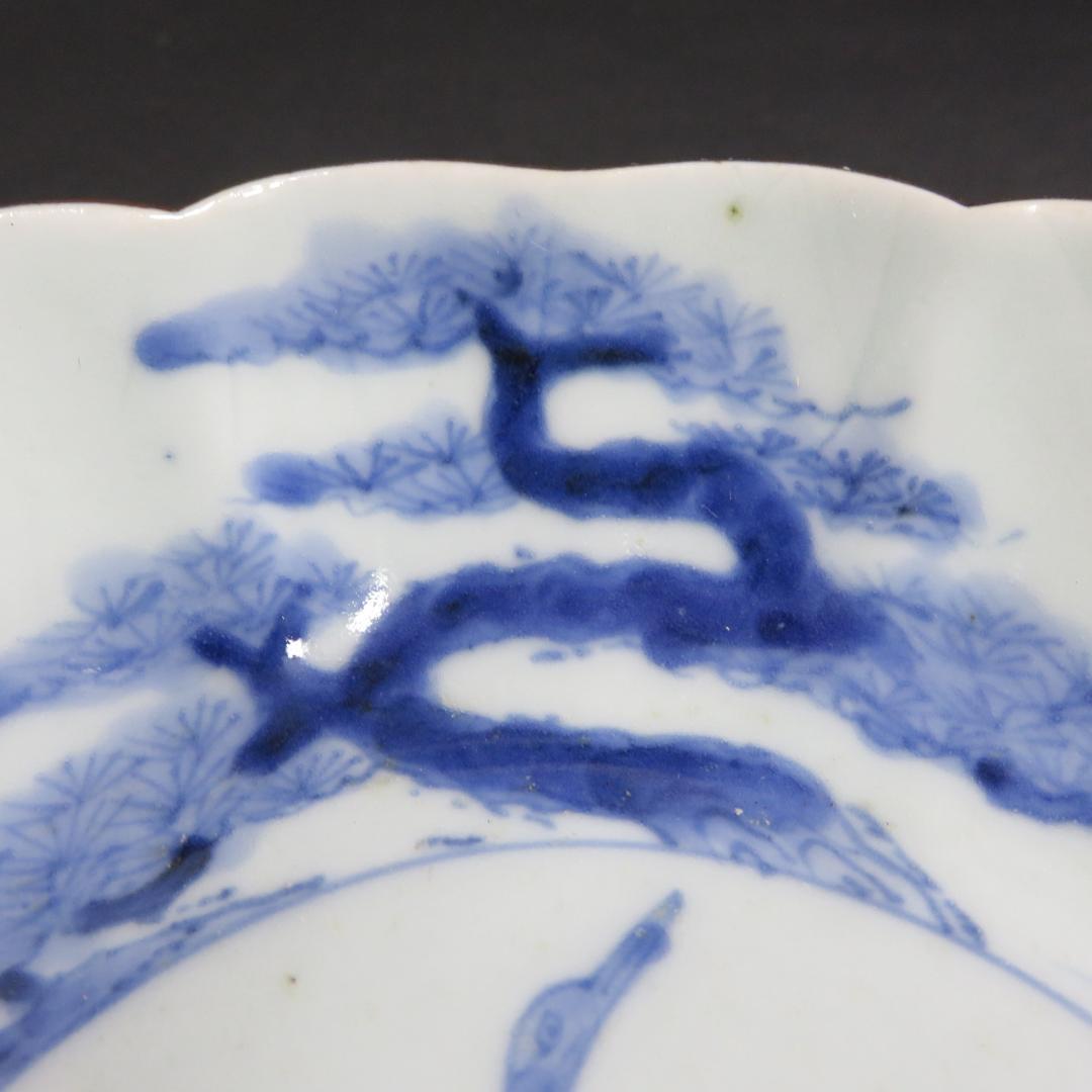 なます皿 染付 4枚 鶴亀 松竹梅 美品 古伊万里 スレ僅か