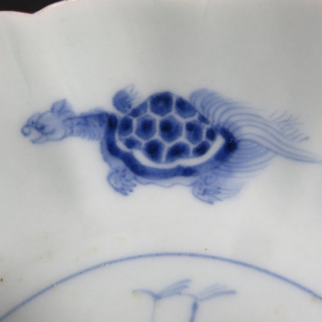 なます皿 染付 4枚 鶴亀 松竹梅 美品 古伊万里 スレ僅か