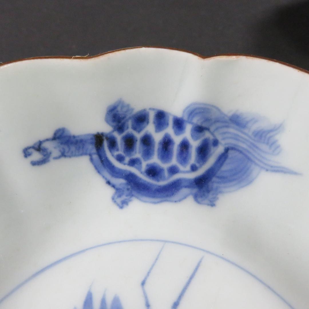 なます皿 染付 4枚 鶴亀 松竹梅 美品 古伊万里 スレ僅か