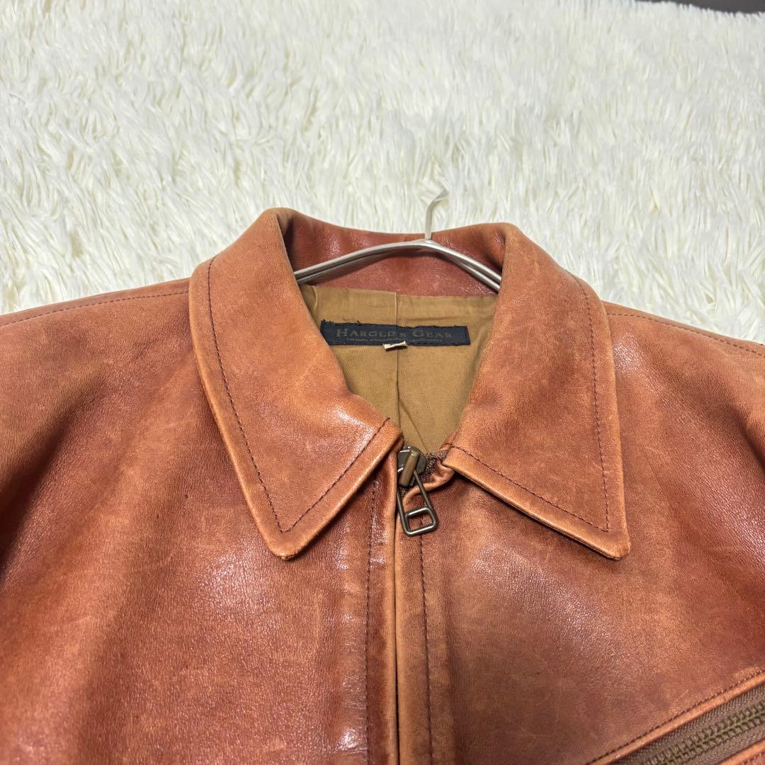 90's✨ハロルズギア ホースレザージャケット　馬革　シングルライダース　M 茶